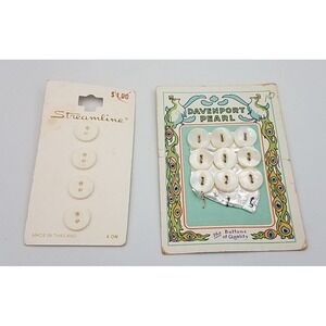 VTG Streamline Davenport‎ Pearl Round Buttons white 2 Cards  13 total item Retro